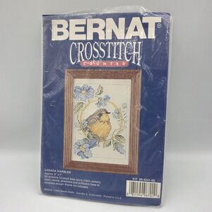 Vtg Bernat Counted Cross Stitch Canada Warbler 5"x 7" Bird Blue Yellow 95424100